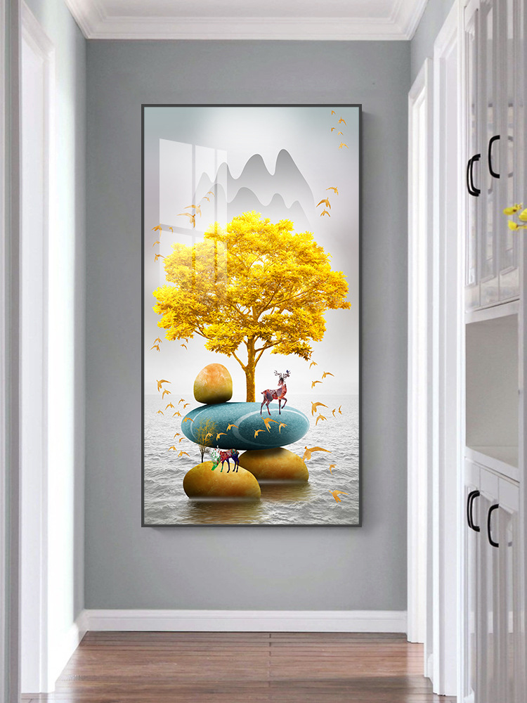 进门入户玄关装饰画发财树镇宅招财风水时来运转摇钱树挂画晶瓷画