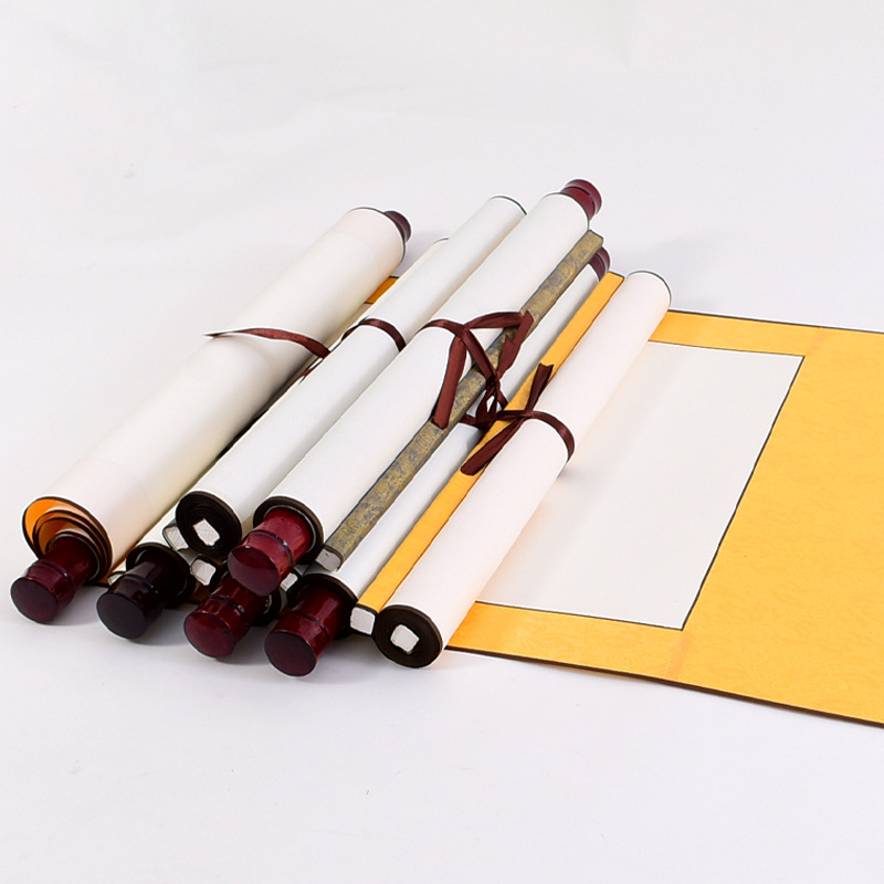 全绫手工装裱空白宣纸卷轴毛笔字书法作品山水国画创作专用成品书