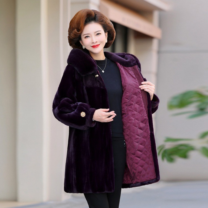 冬季新款妈妈装中长款貂绒大衣加棉保暖大衣母亲婆婆优雅冬装