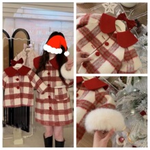 羽绒外套亲子装90白鸭绒保暖母女装红色过年圣诞春节拜年服女童装