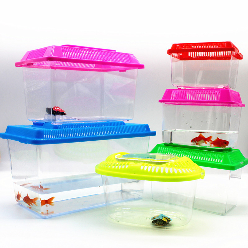 Mini Portable Small Fish Tank Transparent Aquarium Pet Box Plastic Turtle Tank Fish Globe Fish Box Turtle Box