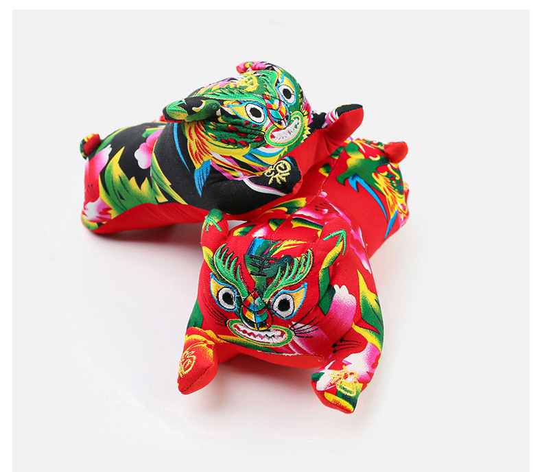 新款民俗花布双头虎宝宝满月百天周岁抓周居家摆件礼品布老虎