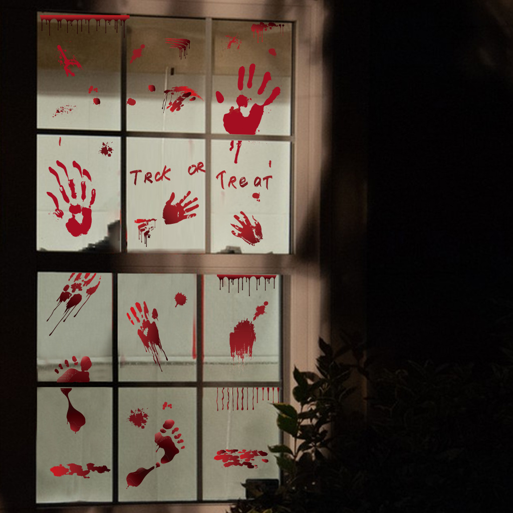 2022奥弗鬼节血手印血脚印橱窗装饰贴 afh1221跨境恐怖万圣节贴画