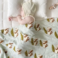 类卡通双层纱推车毯薄款透气盖毯子襁褓巾婴幼儿双层竹纤维盖毯