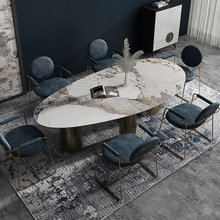 设计师潘多拉亮光极简岩板餐桌椅组合简约现代轻奢高档椭圆形餐台