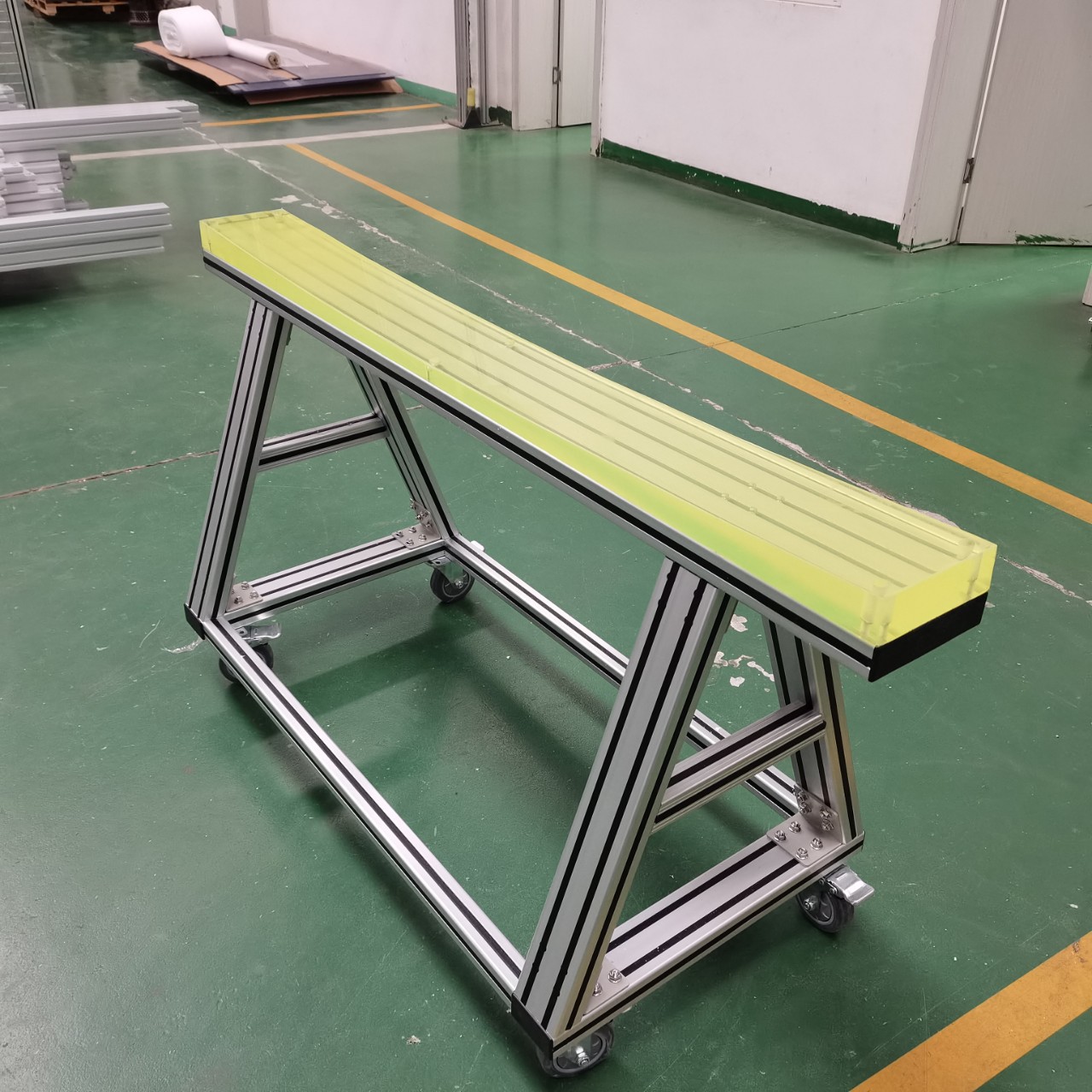 工业铝型材工装架移动置物架弧形产品托物运转车制造厂家