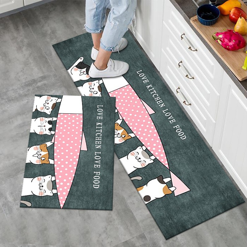 Cartoon Style Household Kitchen Strip Two-Piece Set Non-Slip and Oilproof Carpet Washable and Easy to Care Blanket