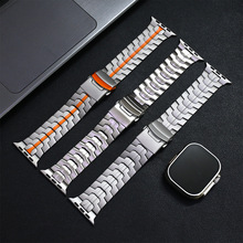 适用apple watch5/4/6/8/7 纯钛钢铁侠不锈钢金属iwatch 智能手表