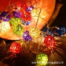 厂家直销LED灯串泰国手工藤球灯串造型灯圣诞布置装饰小彩灯闪灯