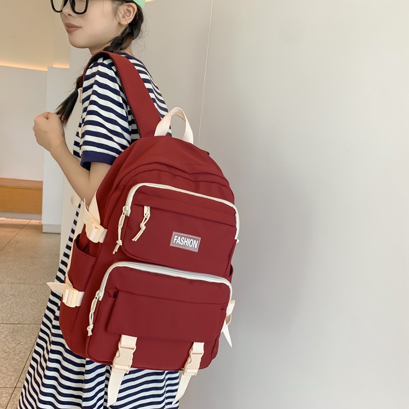 Schoolbag Female Ins Junior High School Student Mori Style Solid Color Backpack Trendy College Student Couple Backpack