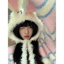 冬季可爱毛绒兔子套头帽日系甜美加厚保暖兔耳朵护耳卡通雷锋帽女