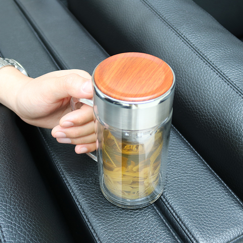 Ws Large Capacity Office Cup Thermal Insulation Thickening Tea Glass Bottle Unisex Household Portable Vehicle-Borne Cup Double Layer Water Cup