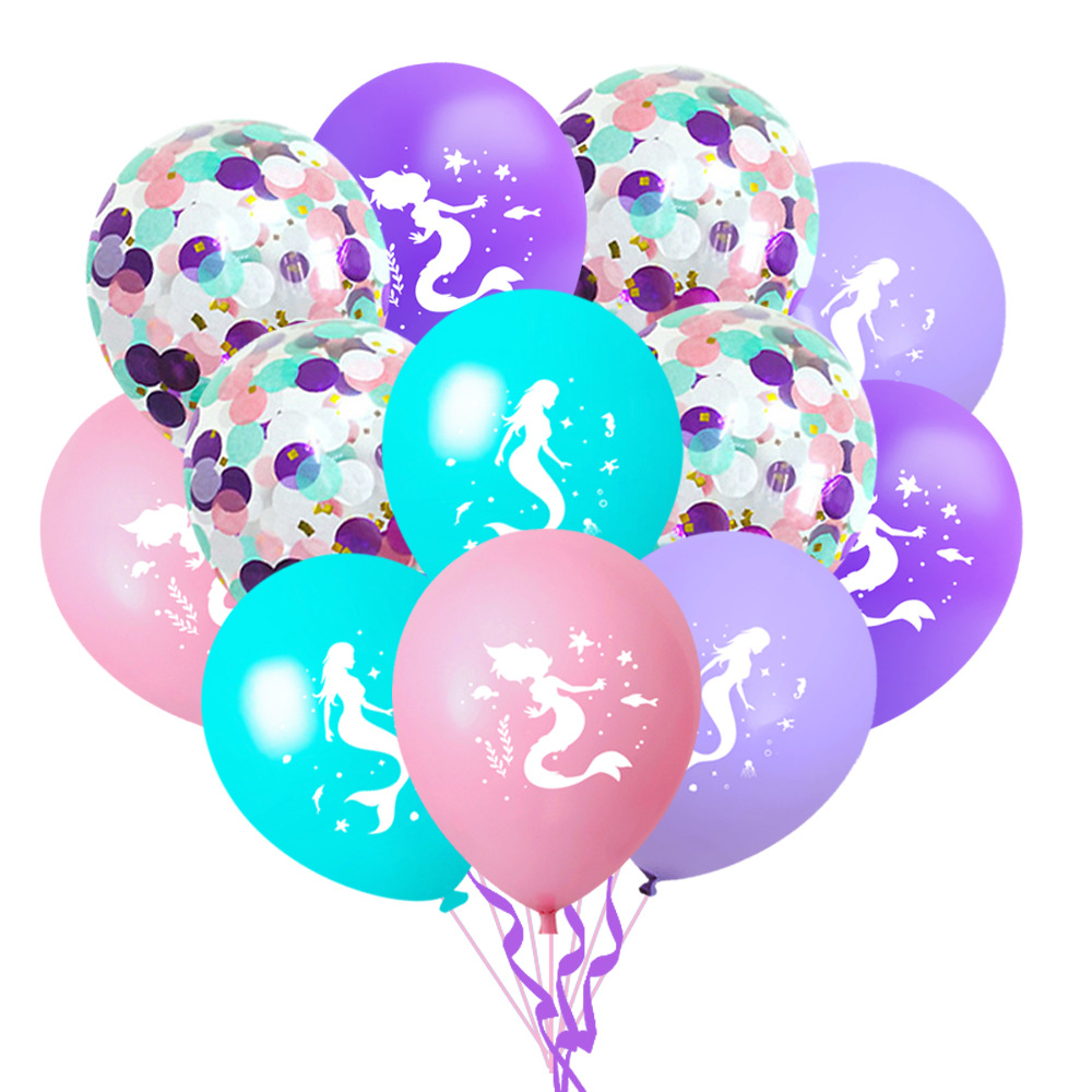 Exclusive for Cross-Border Mermaid Theme Balloon Children's Birthday Party Shopping Mall School Decoration 12-Inch Rubber Balloons