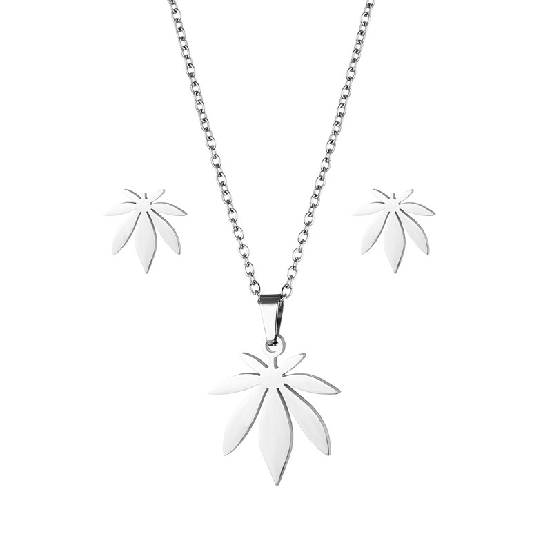European and American Foreign Trade Ornament Stainless Steel Leaves Short Necklace and Earring Suit Cross-Border Mexico Clavicle Chain Neck Chain