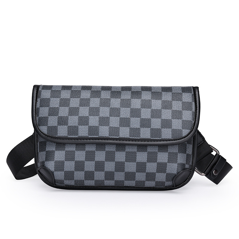 Men's Fashion Chest Bag Crossbody Bag Pu Trendy Plaid Mobile Phone Bag Shoulder Bag Waist Bag