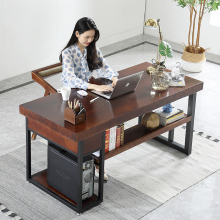 G3YN实木电脑台式桌带抽屉书架主机托一体桌子家用卧室书桌松木办