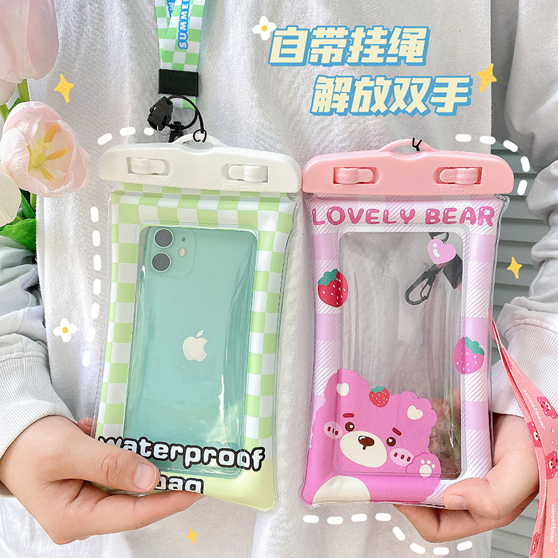 Cartoon Cute Airbag Mobile Phone Waterproof Bag Unisex Travel Beach Essential Waterproof Kit Comes with Lanyard