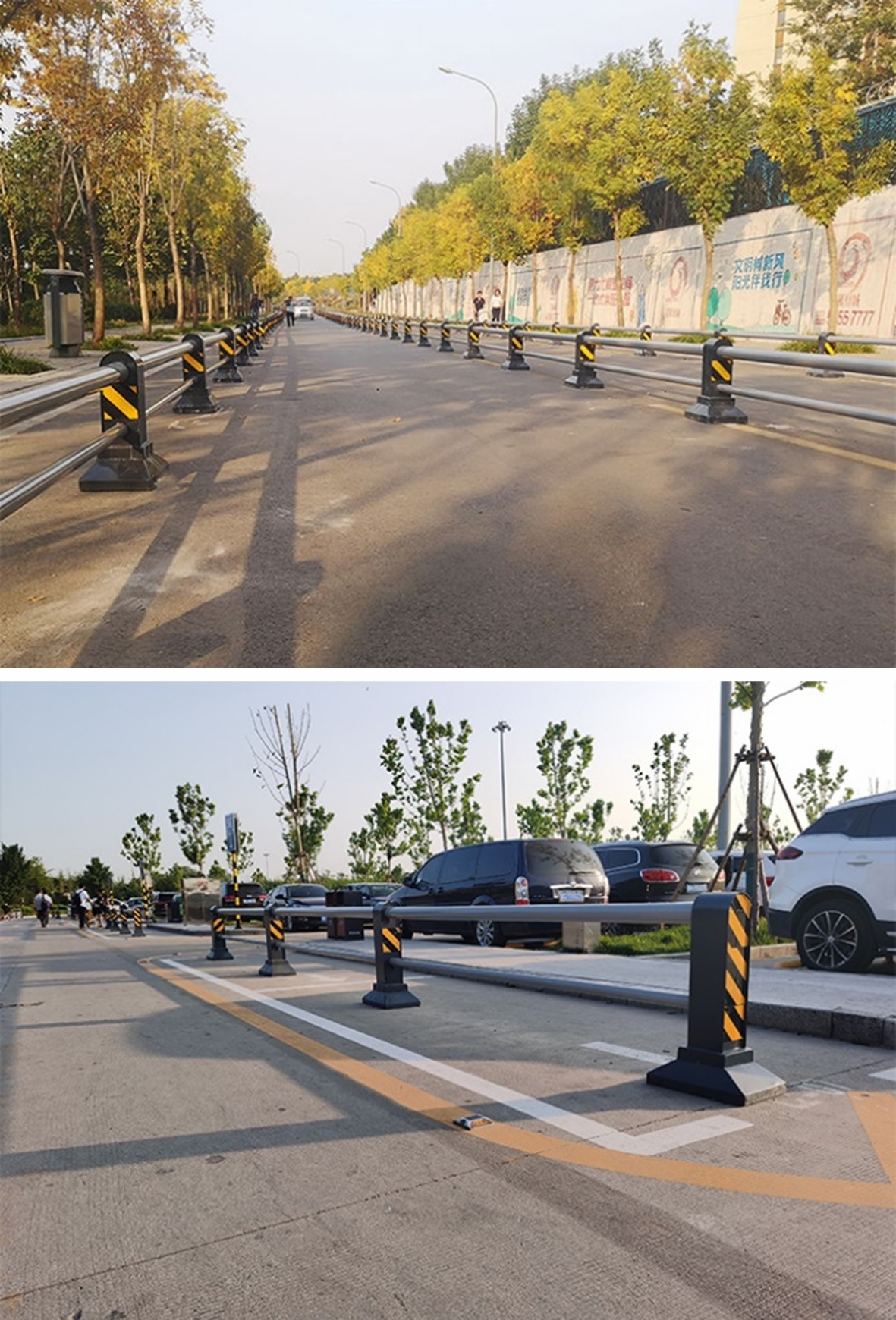 广州增城自行车道隔离栏杆 市政交通人车分流护栏 灰色锌钢隔离墩