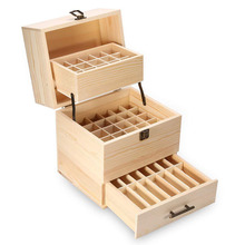 木质三层折叠精油木盒59格精油收纳木箱实木美妆店精油展示盒