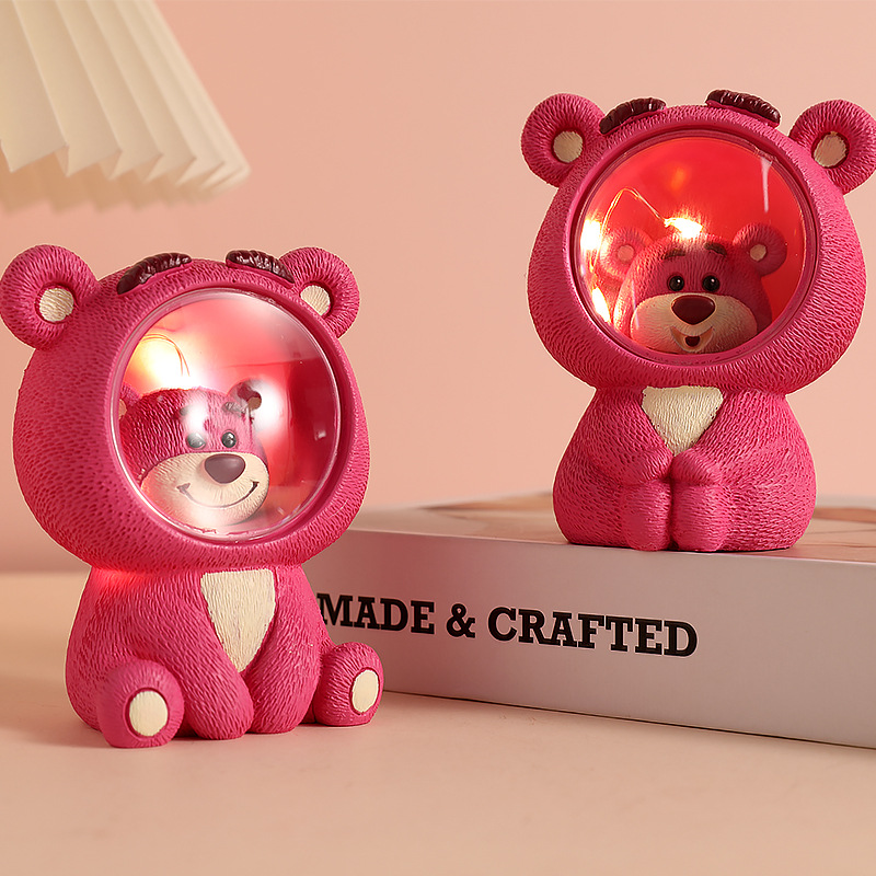 Internet Celebrity Strawberry Bear Small Night Lamp Table Decorations Star Light Decoration Children Girl Students‘ Birthday Present