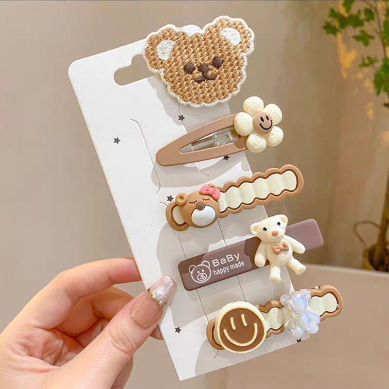 Milk Coffee Color Acrylic Bear Barrettes Primary and Secondary School Students Do Not Hurt Hairpin Bb Clip Cropped Hair Clip Barrettes Girlish Duckbill Clip