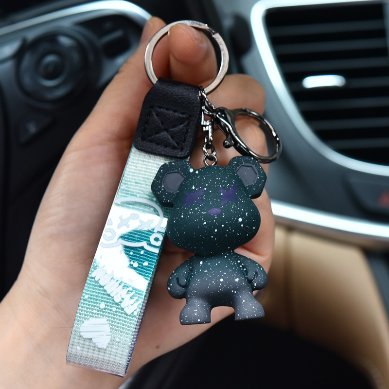 Creative Colorful Chameleon Bear Keychain Cartoon Unique Schoolbag Bag Charm Car Chain Men and Women Doll Small Gift