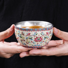 鎏银珐琅彩主人杯陶瓷单杯品茗杯茶碗家用功夫茶盏复古金线掐丝杯