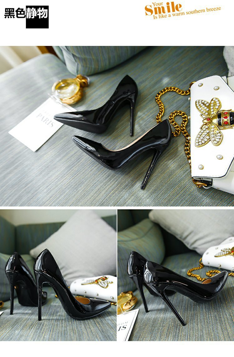 尖头大码高跟鞋伪娘变装反串cd情趣11cm性感女细跟漆皮职业工作鞋