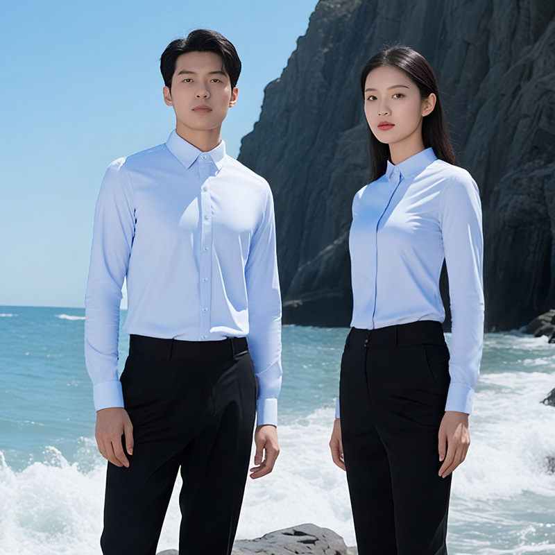免烫全棉工装衬衣2025秋季新款男女长袖衬衫工衣工作服绣logo