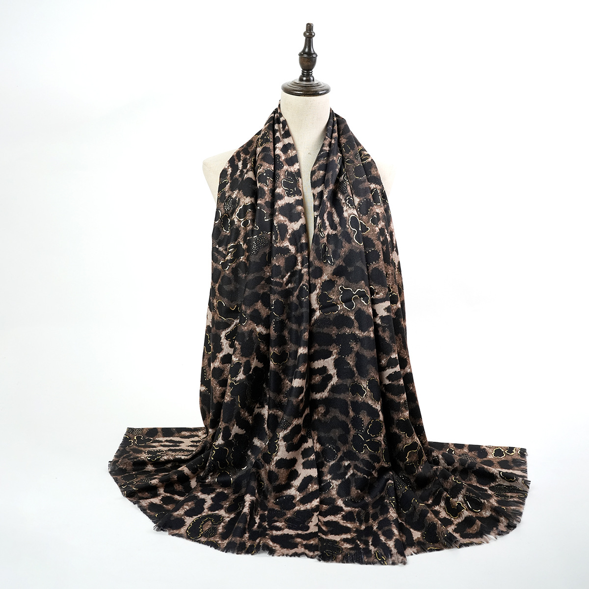 2023 New Exclusive for Cross-Border Casual Cashmere Double-Sided Digital Printing Shawl Women's Leopard Print Bronzing Scarf