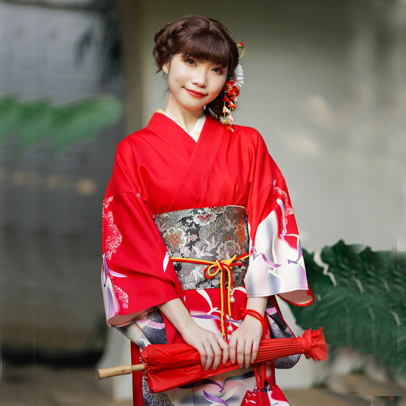 樱之美新款日本正装振袖和服传统款定位对花改良仙鹤柄访问服