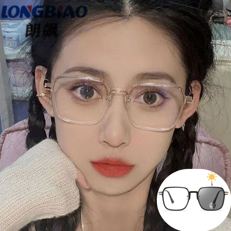 时尚近视有度数墨镜女素颜黑框变色防蓝光眼镜框抗辐射平光镜批发
