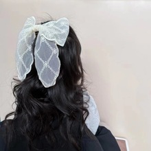 韩版蕾丝网纱蝴蝶结弹簧夹少女高级感后脑勺发夹顶夹温柔发卡头饰