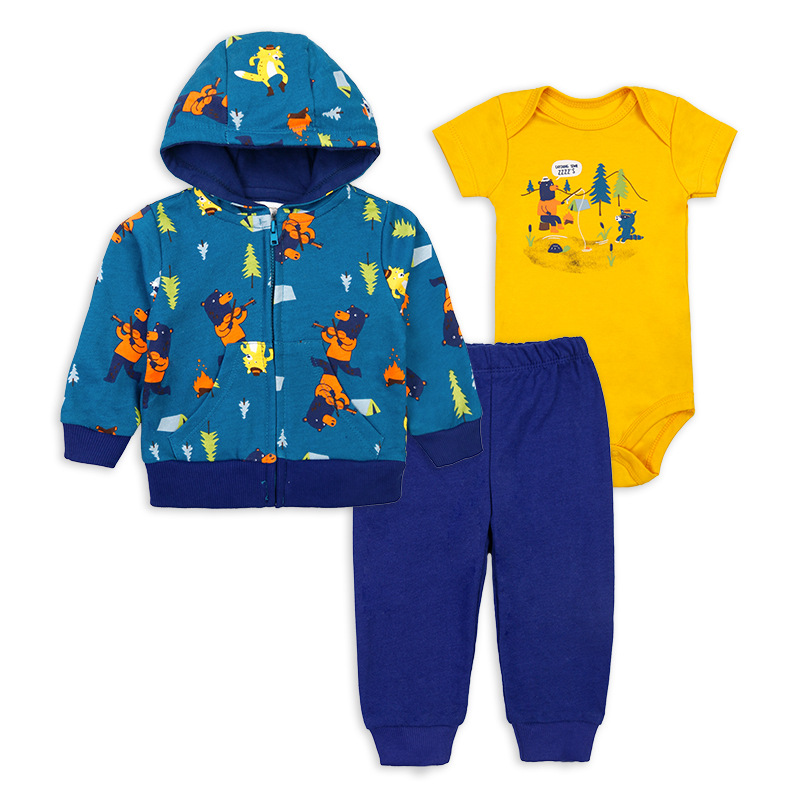 Factory in Stock Wholesale Foreign Trade Sweater European and American Infant Toddler Jacket Three-Piece Set Baby Kids' Overcoat Spring and Autumn