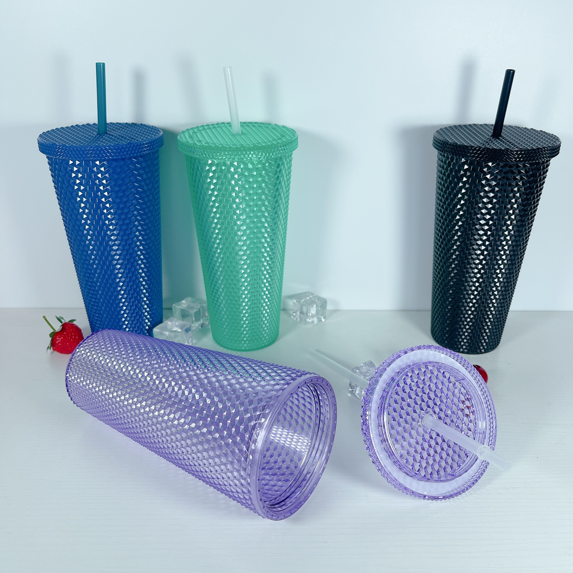 New Straw Plastic Cup 600ml Diamond Cup Bright Star Empty Cup Pineapple Cup Hand Cup Durian Cup