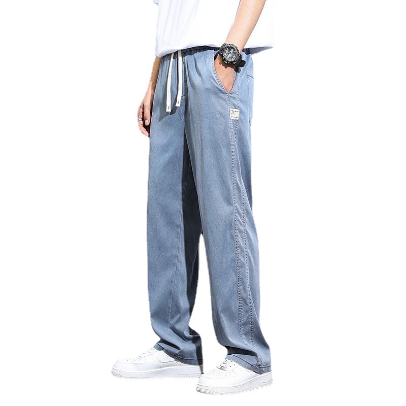 Lyocell Jeans Men's Summer Thin Fashion Brand Straight Loose Men's Ice Silk Wide Leg Summer Casual Long Pants
