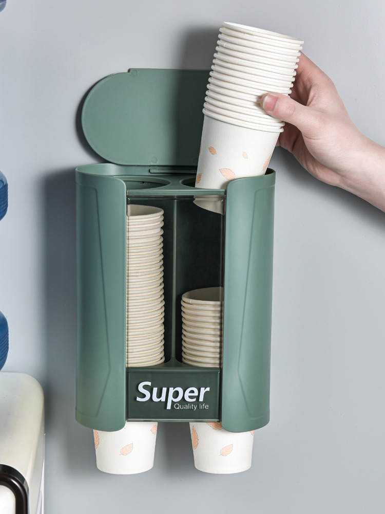 自动取杯器一次性杯子架家用挂壁式饮水机塑料杯架双筒纸杯置物架