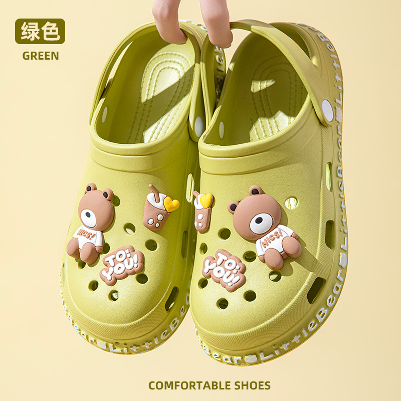 New Cute Closed Toe Drooping Hole Shoes Women's Cartoon Summer Outdoor Beach Slippers Thick Bottom Hole Shoes Diy