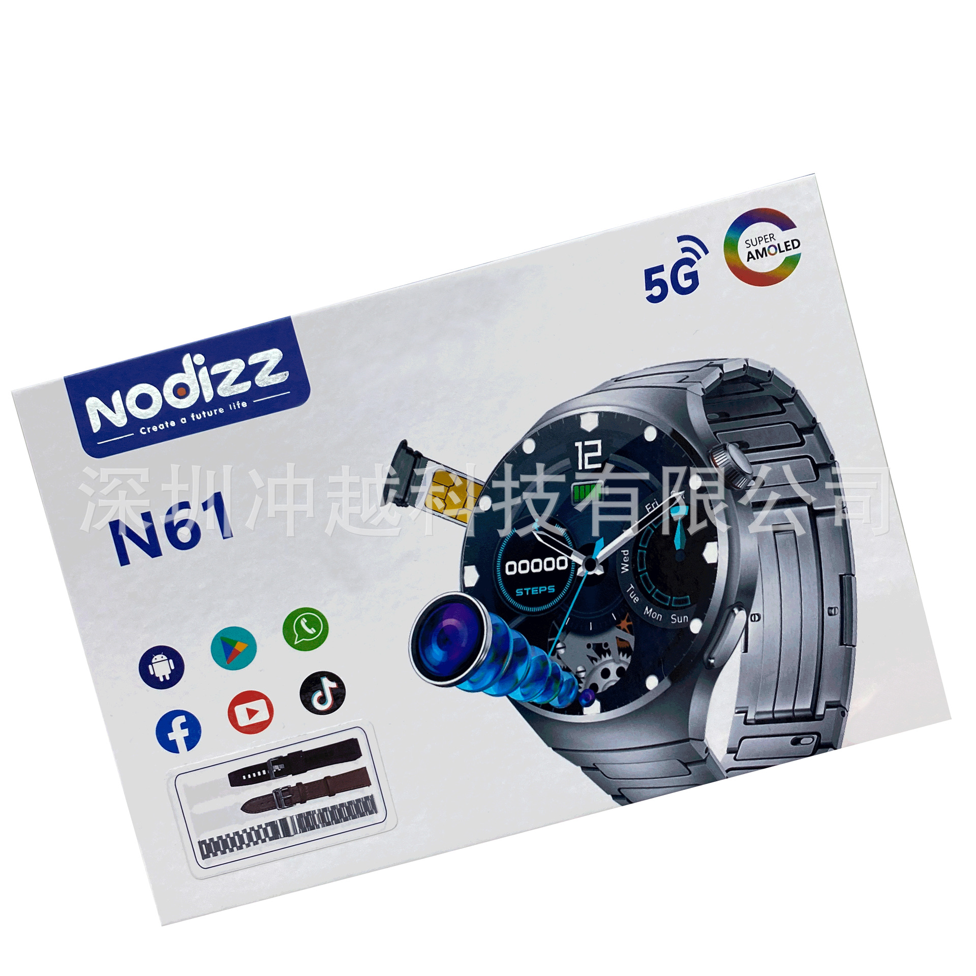 跨境新品 n61智能手表5g插卡全网通amoled前摄像头三表带插卡手表