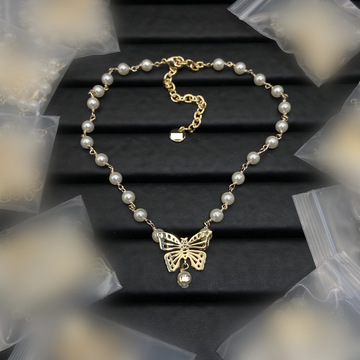 小迪家cd家蝴蝶项链女流苏珍珠女工厂批发镂空字母吊坠欧美复古