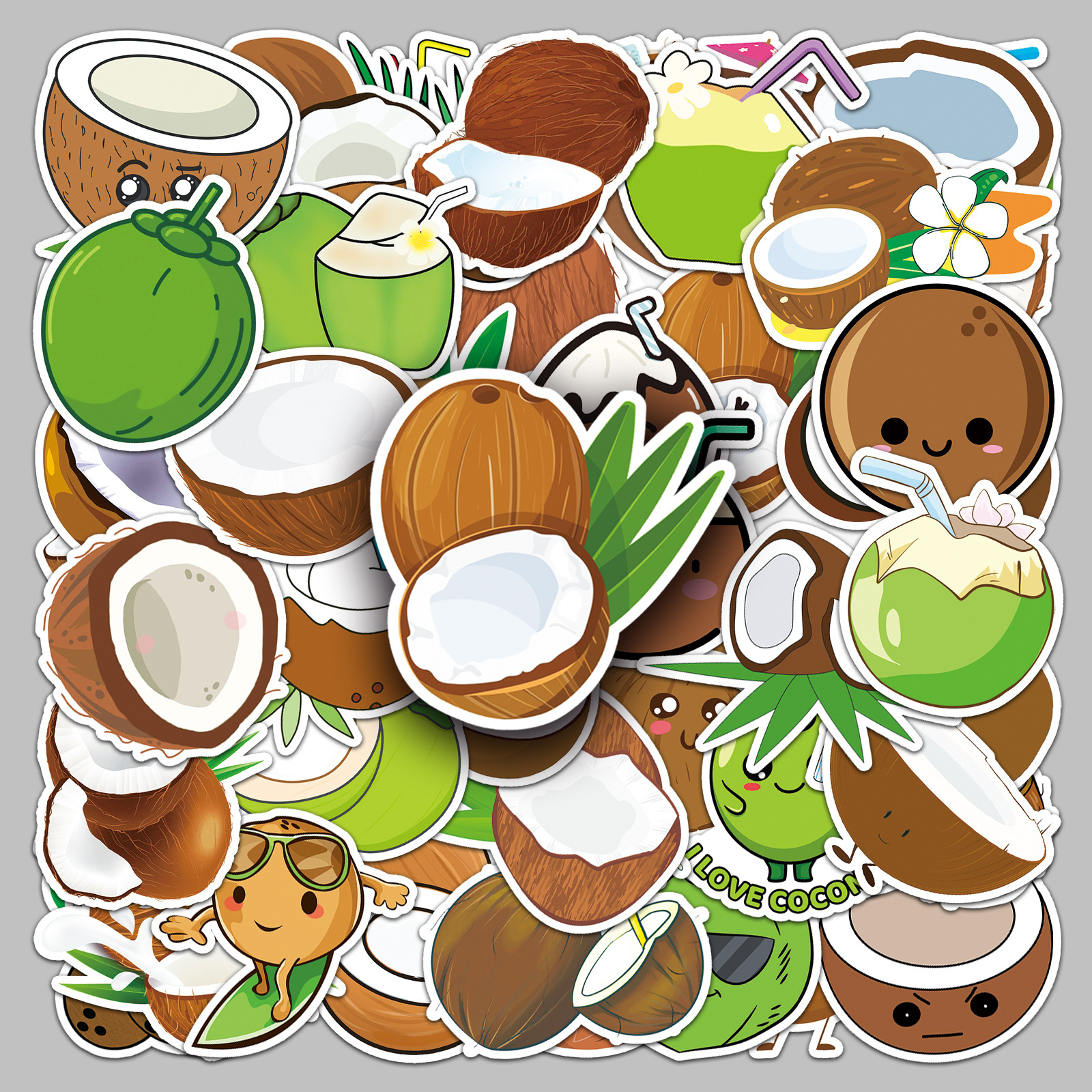 50 pieces coconut cartoon food children‘s stickers summer fruit hawaii cute hand account luggage waterproof decoration