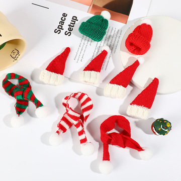 跨境圣诞迷你围巾毛线针织小帽子宠物围脖小熊公仔酒瓶奶茶瓶配件