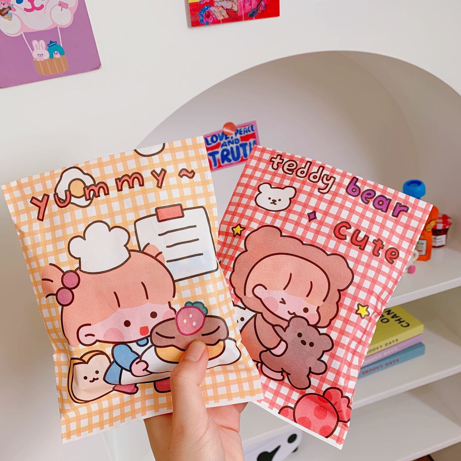 Lovely Soft Cute Girl Paper Gift Bag Baking Small Items Storage Bag Girl Heart Snacks Self-Sealing Packing Bag Cute