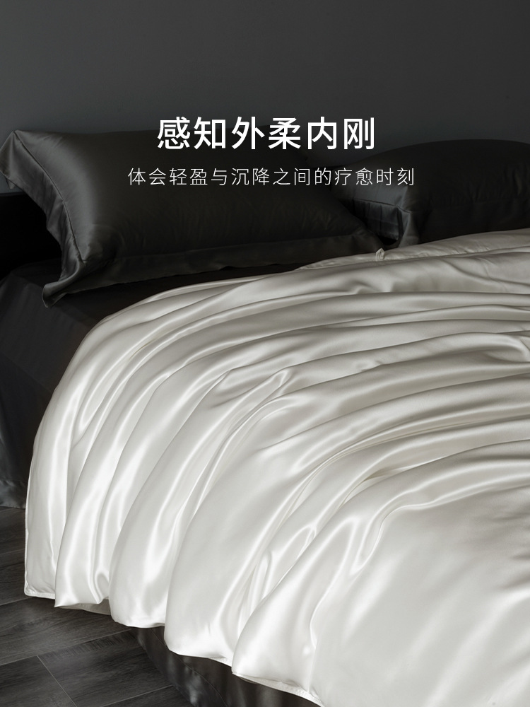 真丝四件套重磅25姆米桑蚕丝天丝冰丝滑床单床笠被套