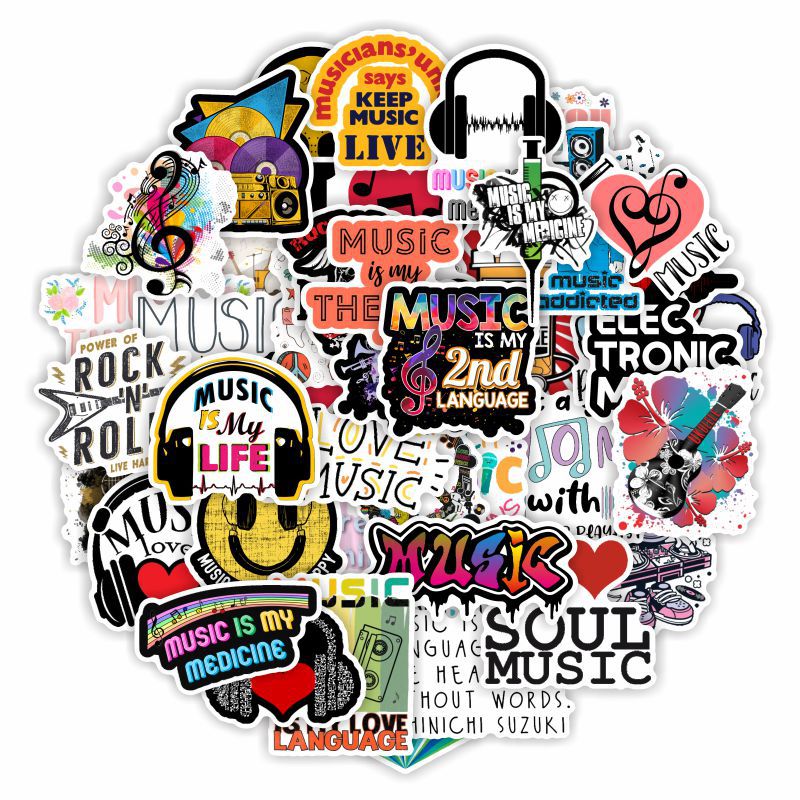 潮流音乐嘻哈朋克摇滚披头士吉他涂鸦贴纸笔记本头盔冰箱电动车贴