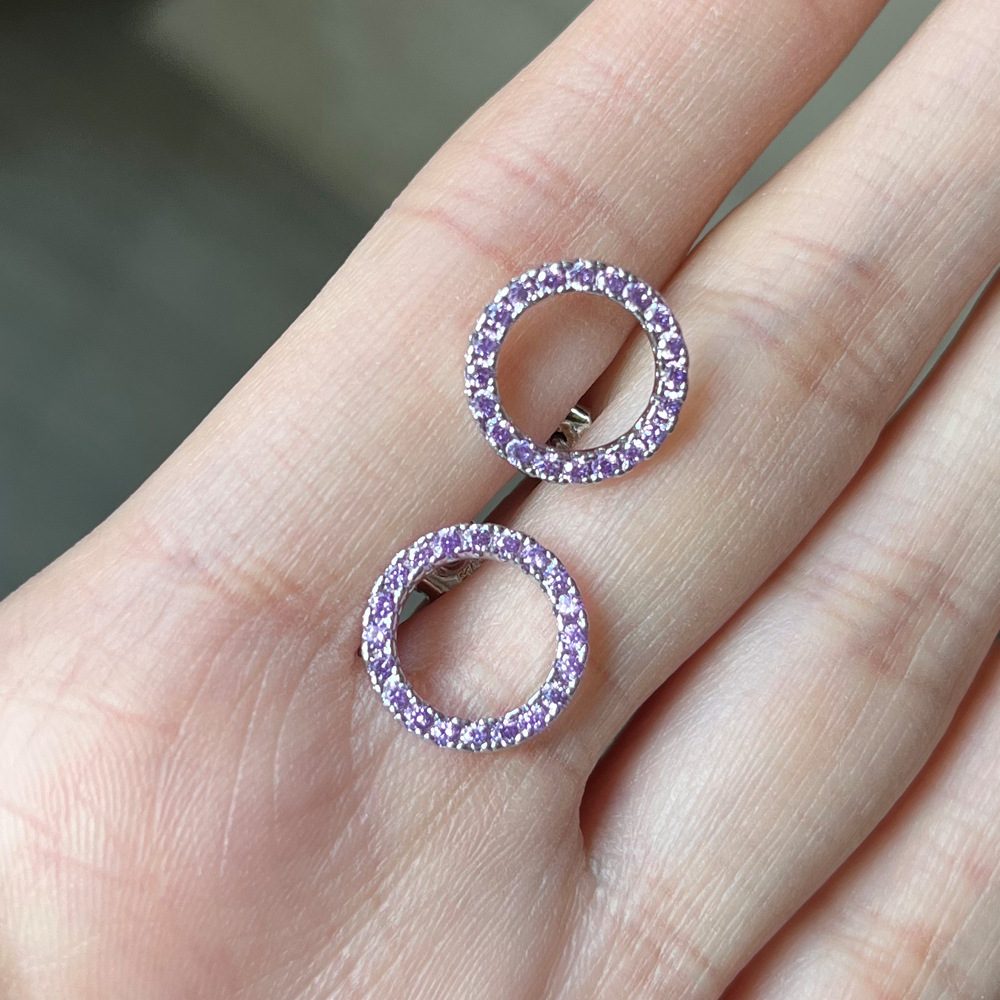 Cao Shi Korean Style Ins Frosty Style Earrings Dignified Hollow Circle Zircon Ear Studs Fashion and Fully-Jewelled Earrings Hot Sale