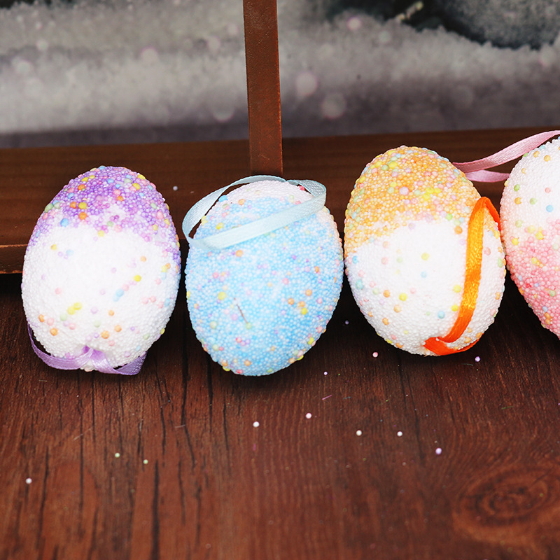 复活节彩蛋4*6cm双层彩色鸡蛋diy挂件节日场景装饰品现货一件代发