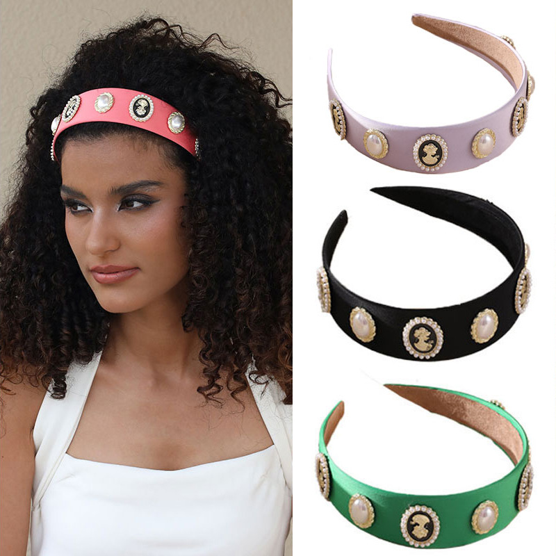 跨境爆款欧美创意巴洛克发箍镶珍珠纯色美人头箍洗脸海绵头饰批发