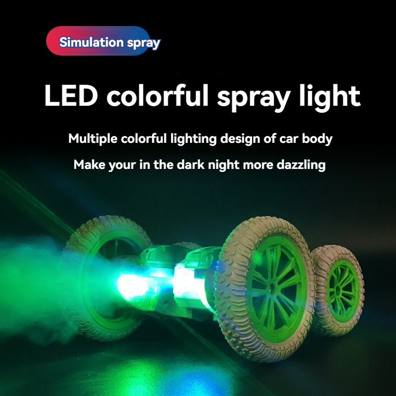 跨境遥控蝴蝶特技车双面开花特技旋转喷雾翻滚炫酷旋转led发光字
