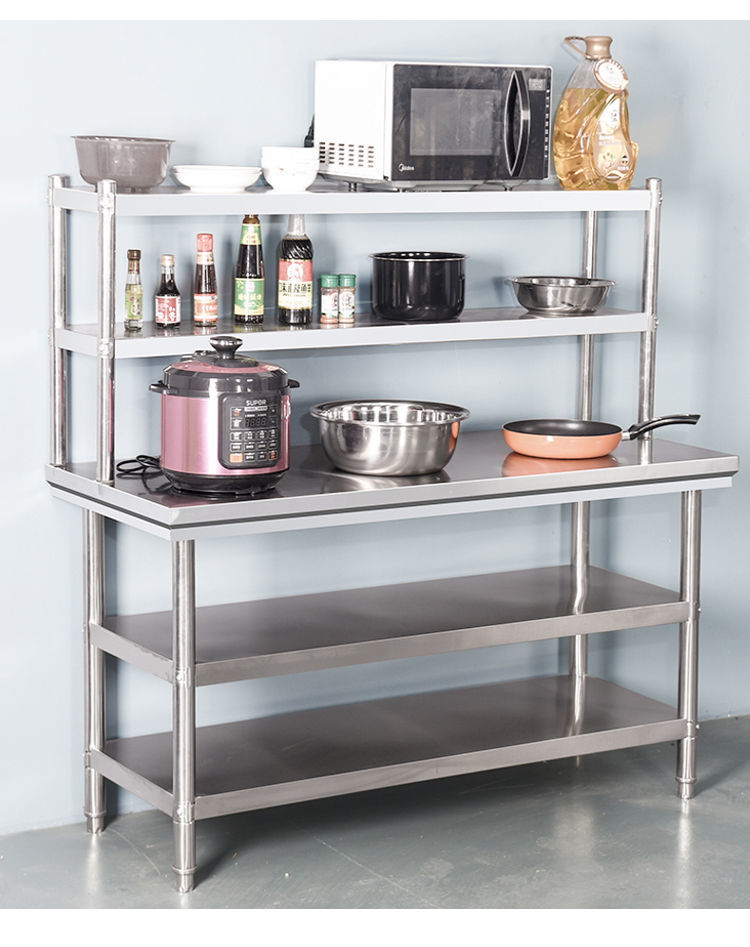 不锈钢工作台厨房专用双层加厚切菜桌案板打包台工作台桌子操作台